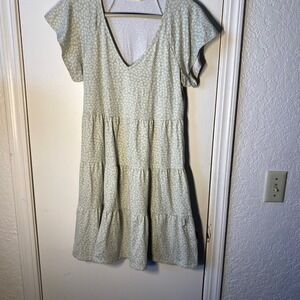 Altar'd State Sage Green Floral Tiered Babydoll Mini Dress V-Neck Flutter Sleeve